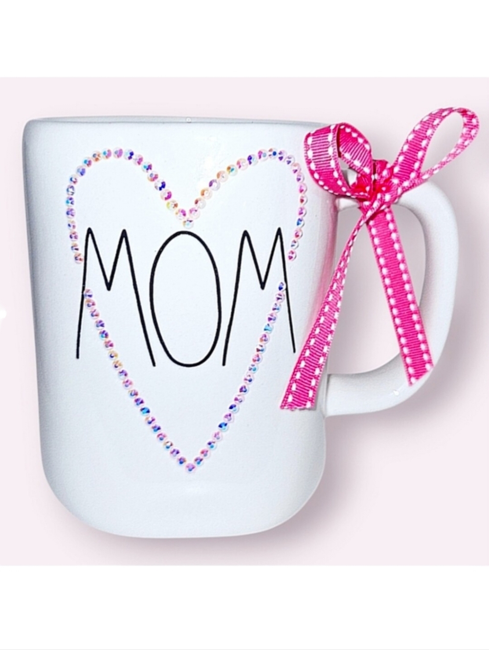 Handmade Rae Dunn "MOM" Gift Mug with Crystals and Bow